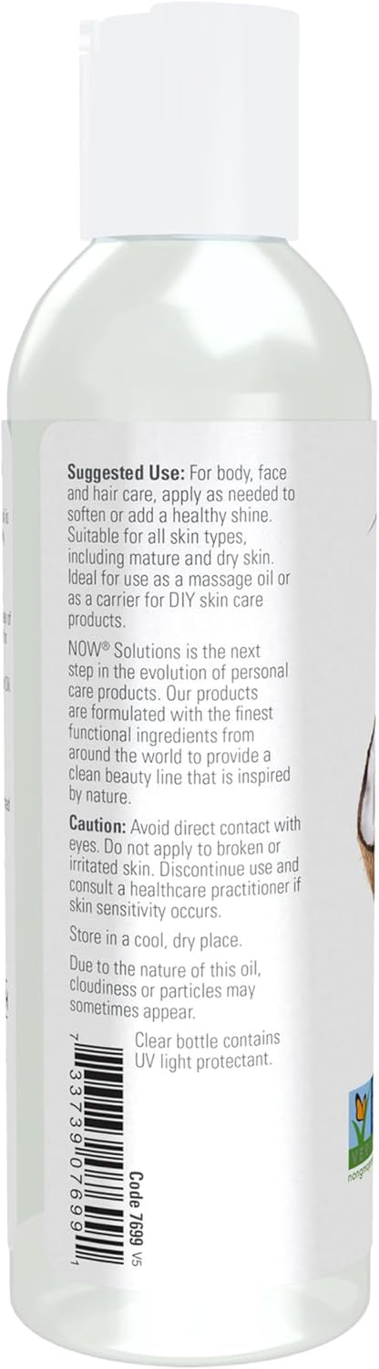 NOW Solutions, Liquid Coconut Oil, Light and Nourishing, Promotes Healthy-Looking Skin and Hair, 4-Ounce
