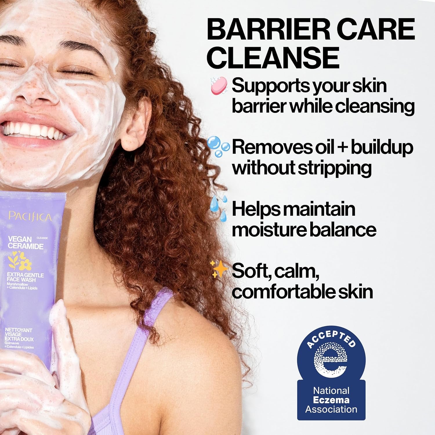 Face Wash Cleanser Vegan Ceramide Barrier Repair Extra Gentle for Daily Use Daily for Sensitive Skin, Fragrance Free, Calendula, Vegan & Cruelty-Free Dermatologist Tested